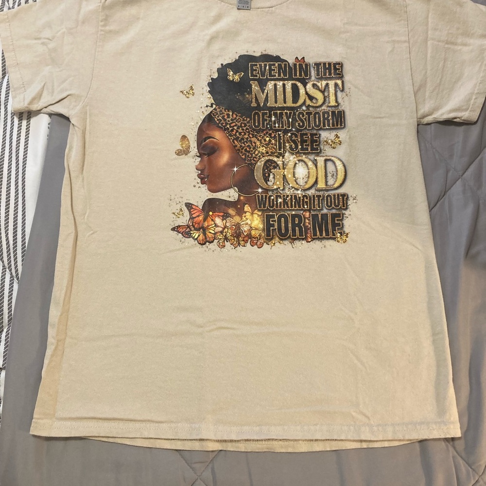 Beige Graphic T-Shirt with Inspirational Print
